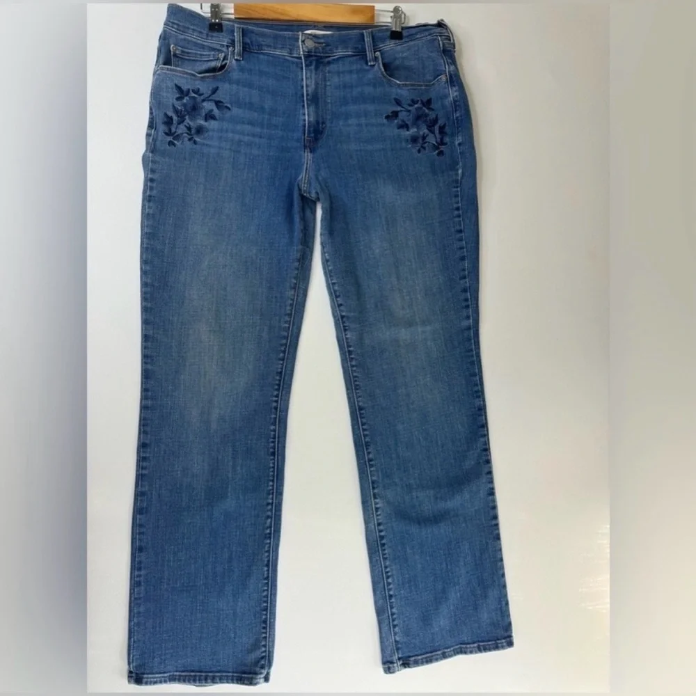 Levi’s 505 Floral Embroidered Straight Leg Stretch Jeans Womens Size 16 GUC - Picture 2 of 13